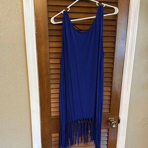 Blue Fringe Sleeveless Dress